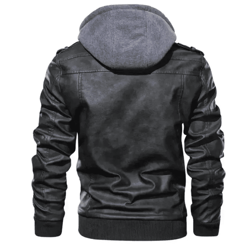Jaqueta de Couro Masculina com Capuz Removivel