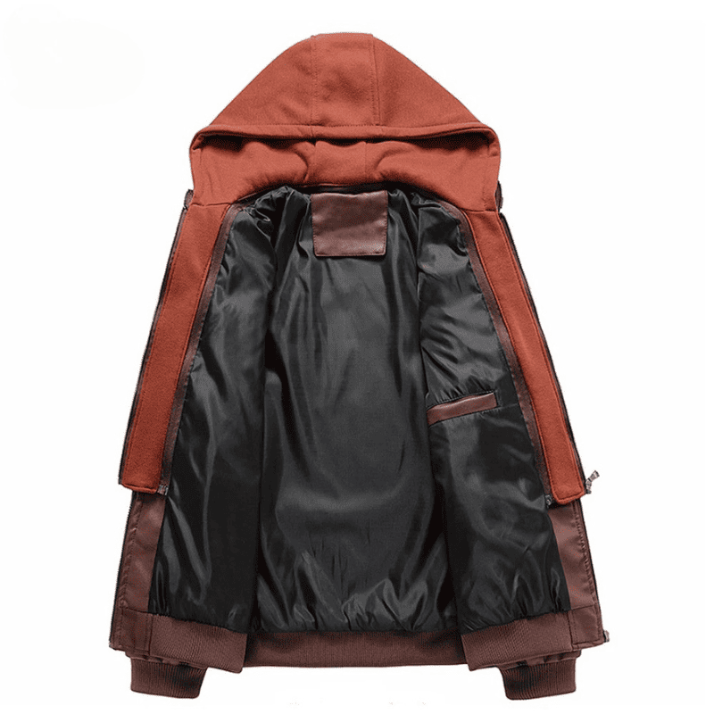 Jaqueta de Couro Masculina com Capuz Removivel